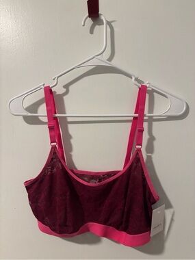 Auden Lace Bralette - Burgundy & Hot Pink Trim